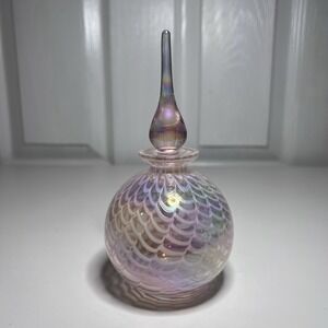 Vtg Blushing Pink Iridescent Art Glass Perfume Bottle